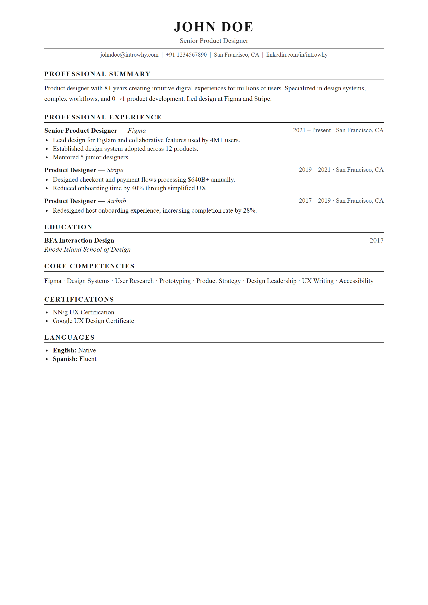 Traditional Corporate resume template — full preview