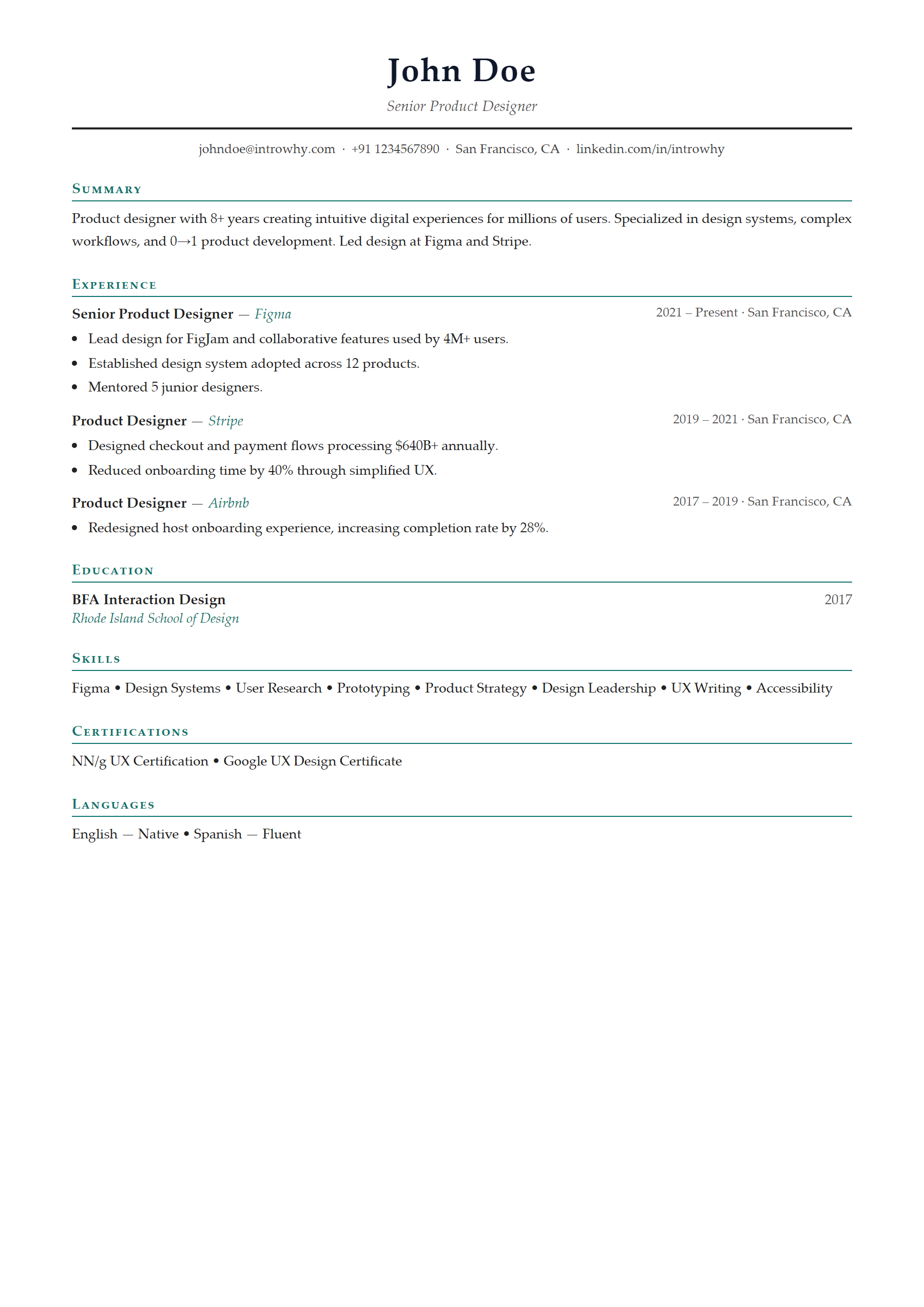Conservative Ruled resume template — full preview