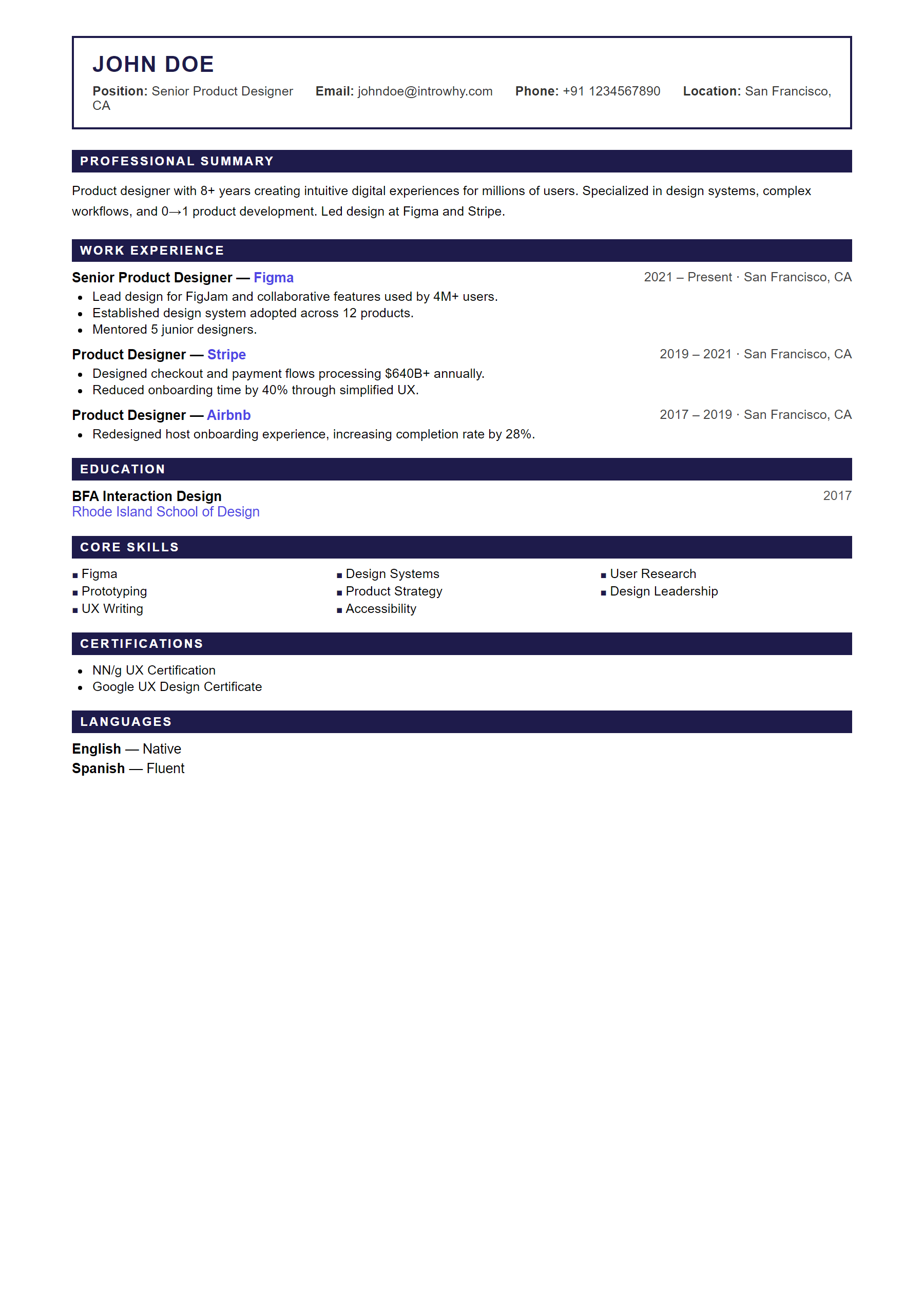 Federal Government resume template — full preview