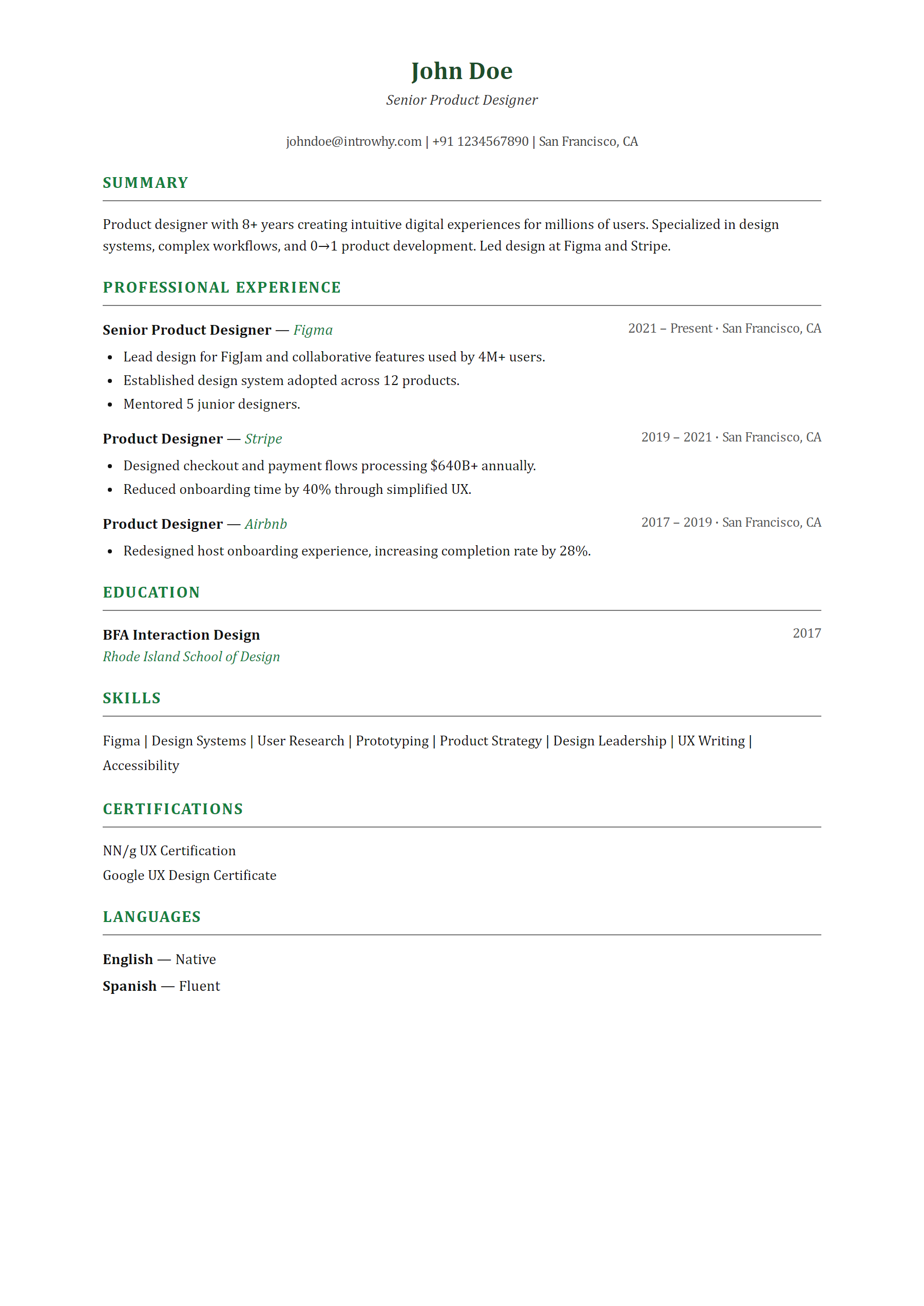 Academic Traditional resume template — full preview