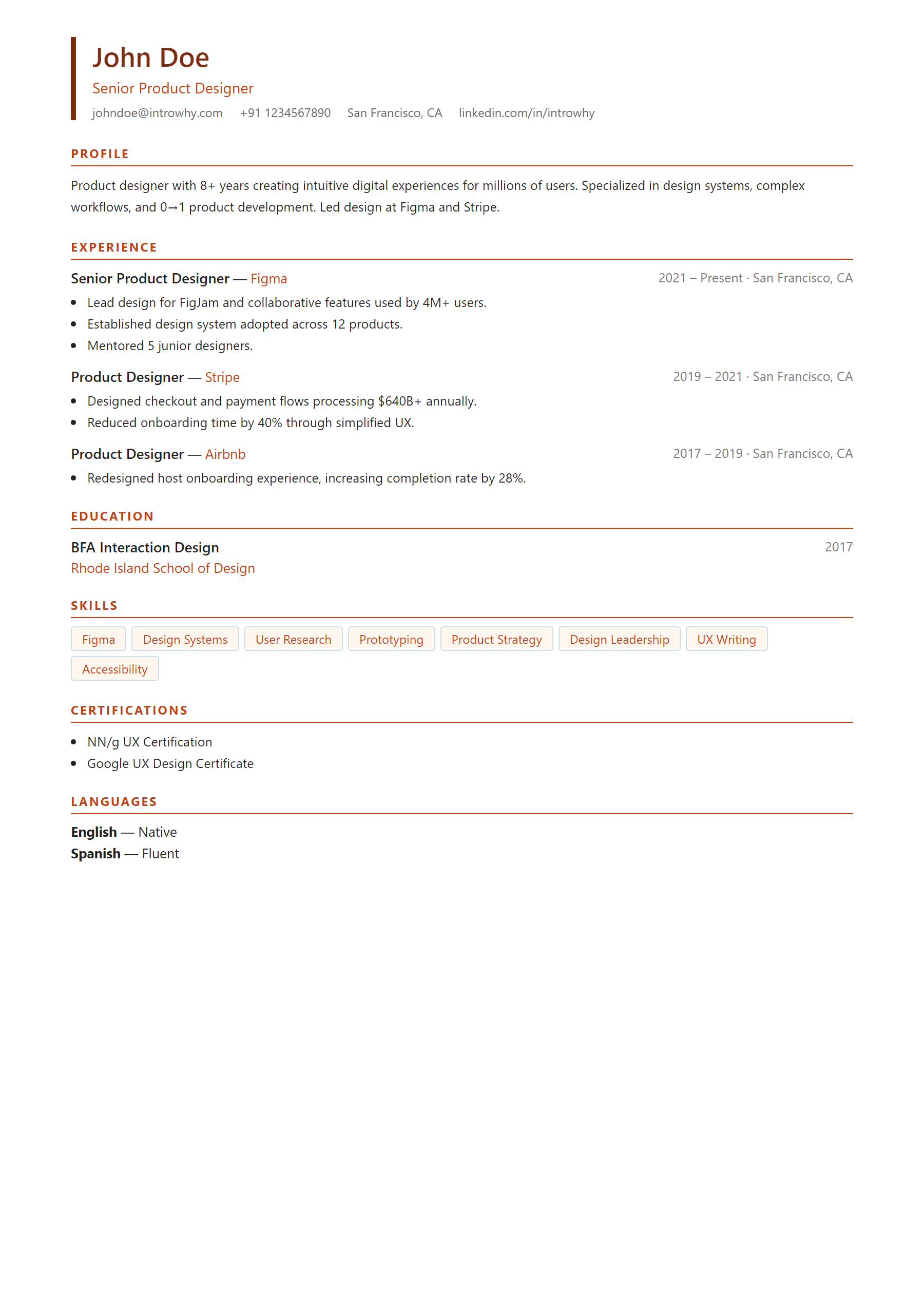 Conservative Modern resume template — full preview