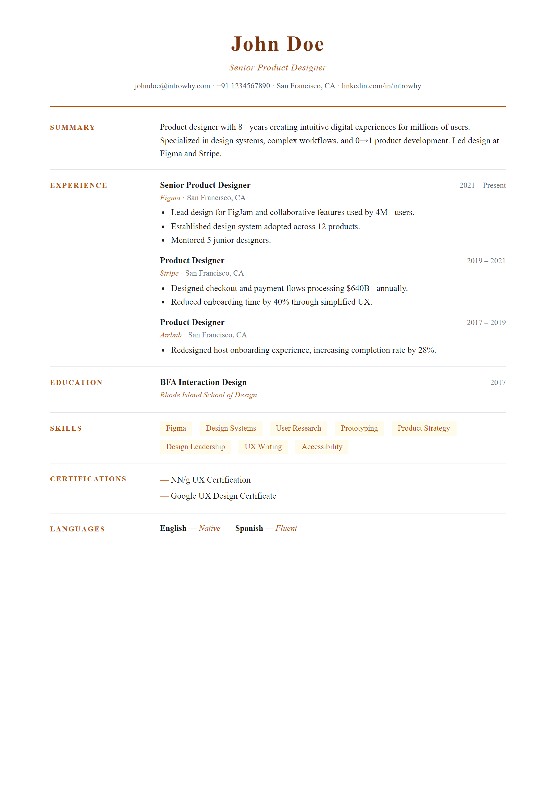 Tabular CV resume template — full preview