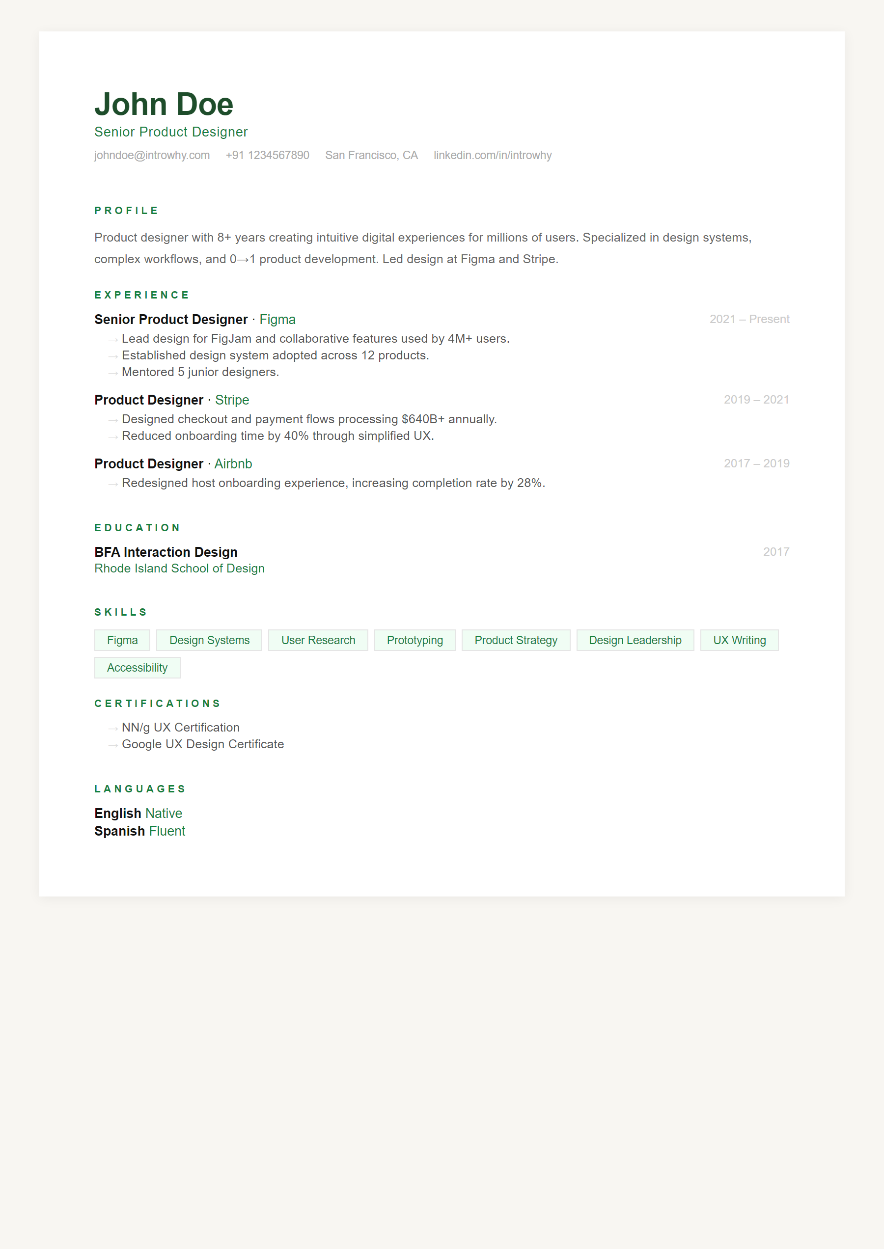 Scandinavian resume template — full preview