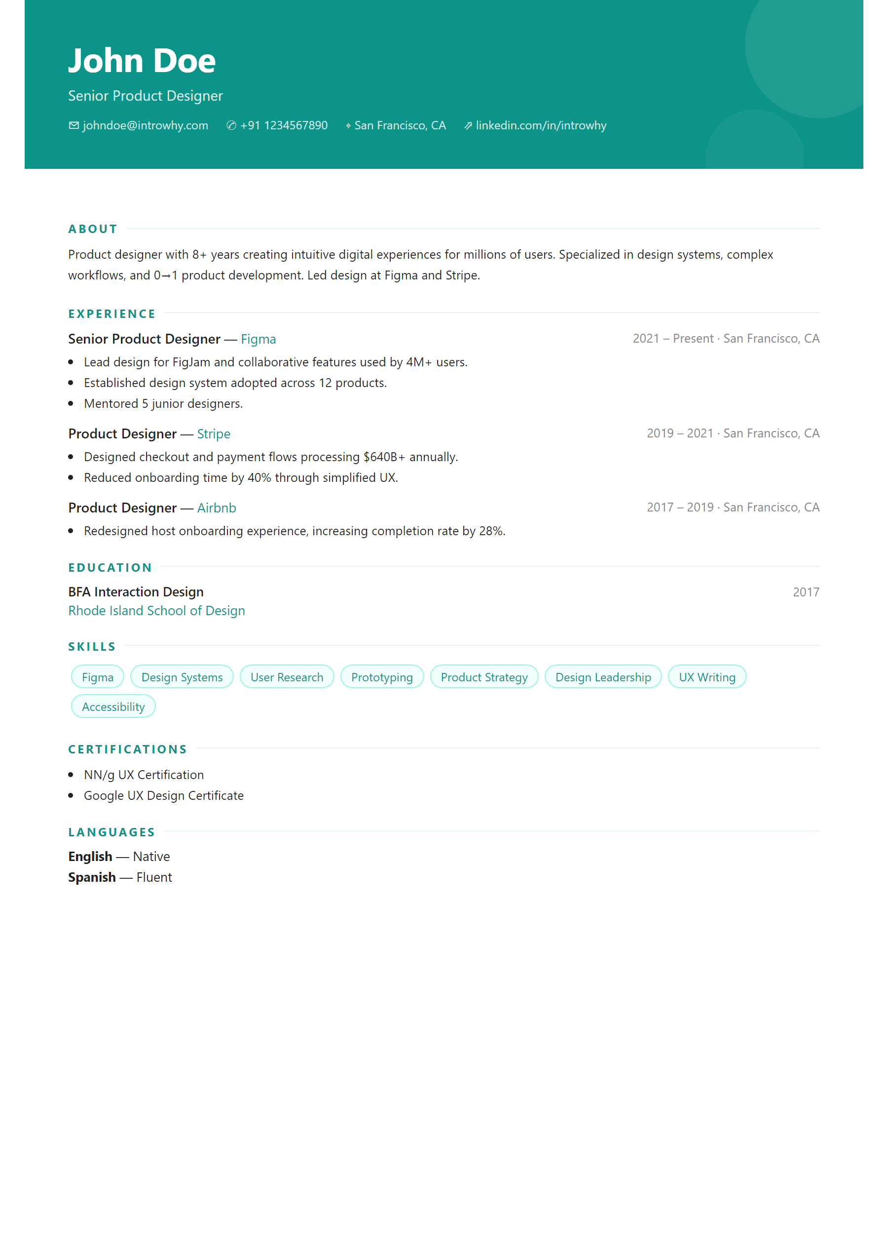 Clean Geometric resume template — full preview
