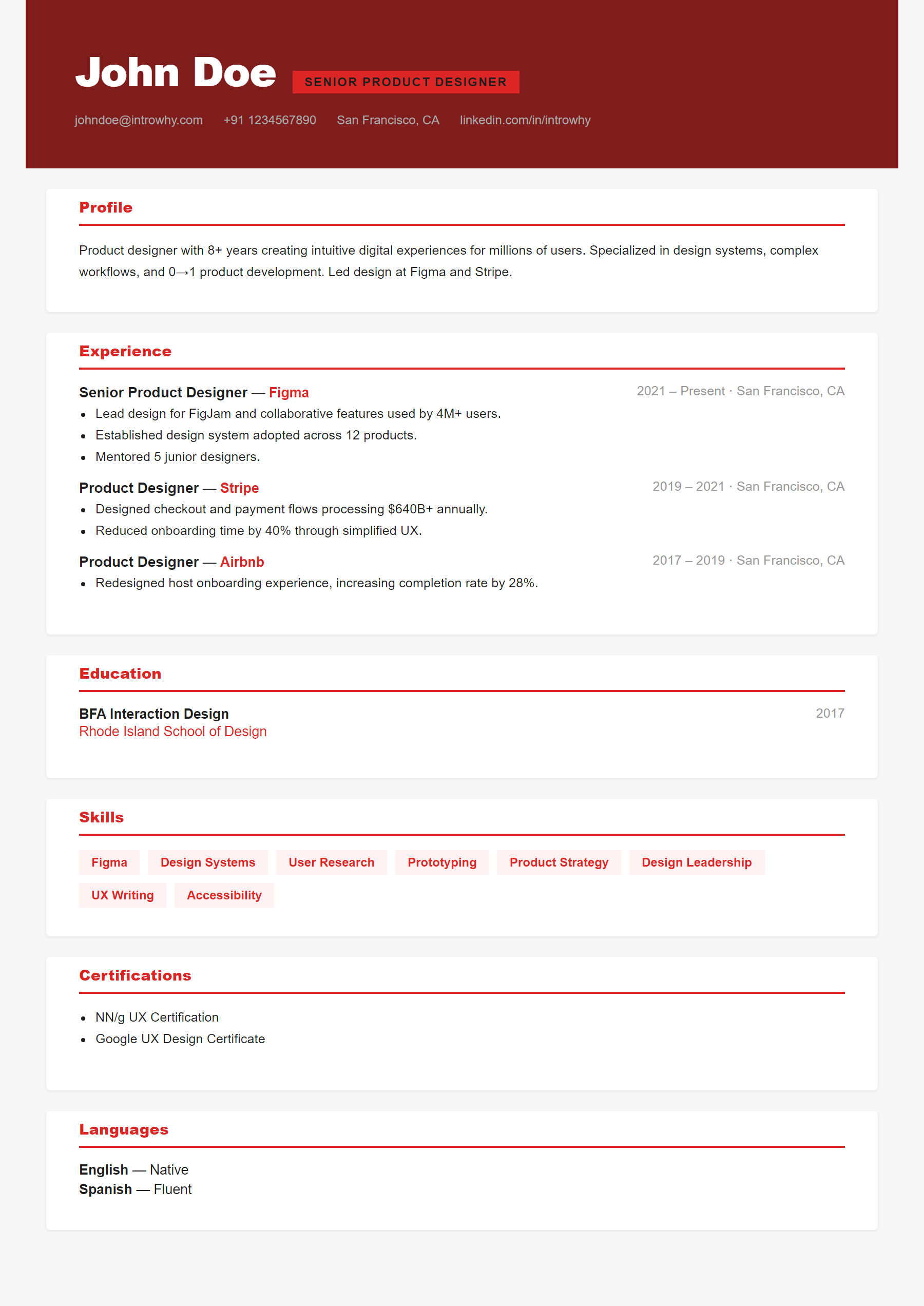 Bold Header Band resume template — full preview