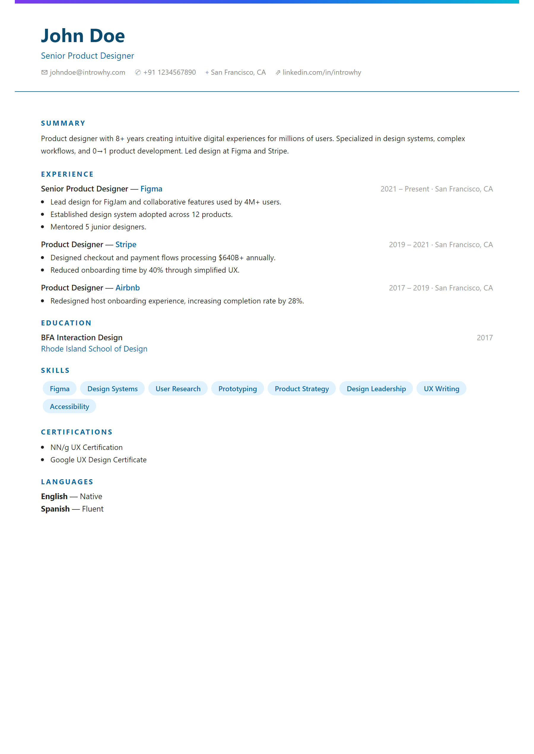 Gradient Accent resume template — full preview