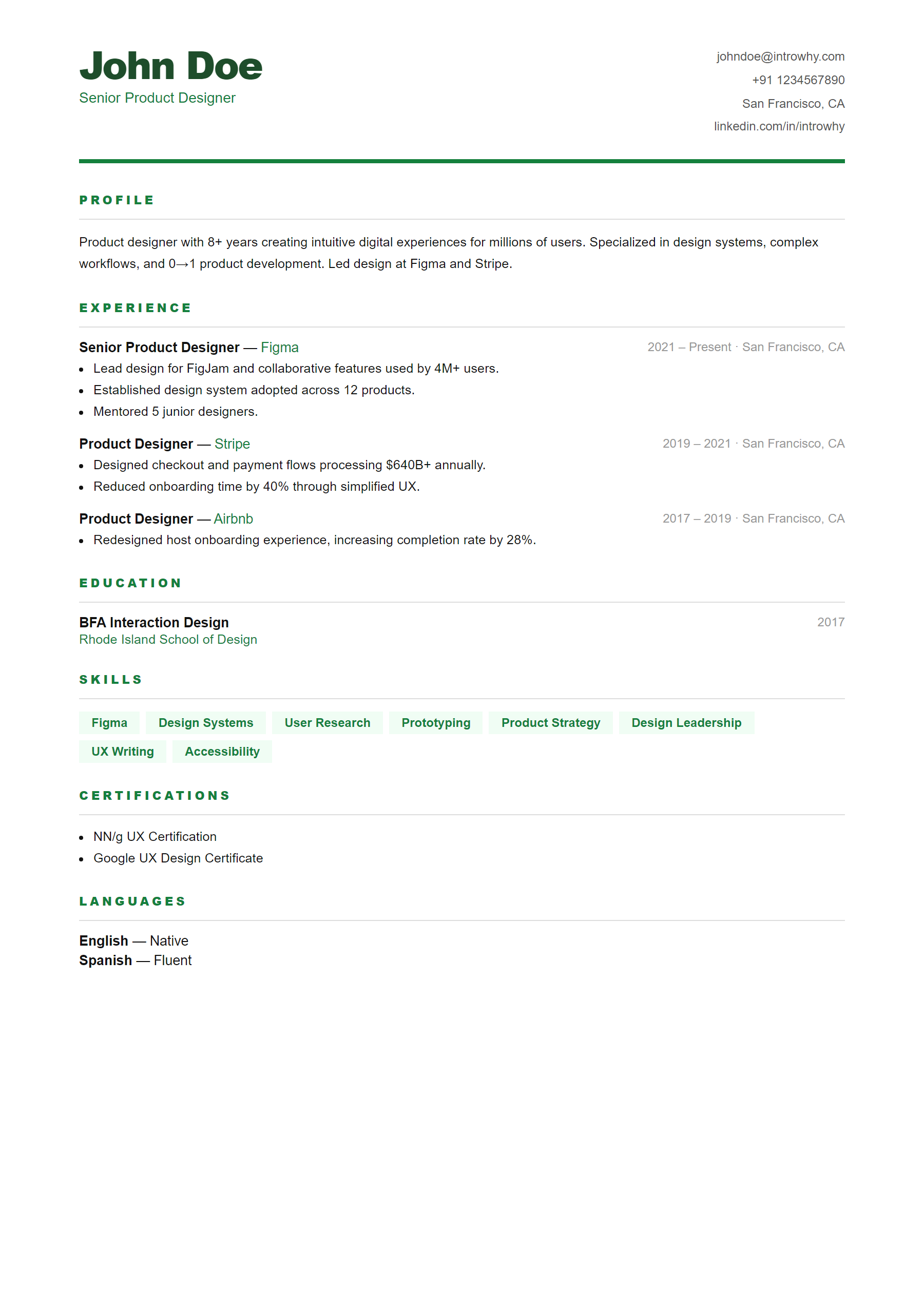 Flat Minimal resume template — full preview