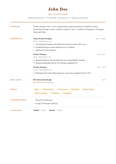 Tabular CV resume template