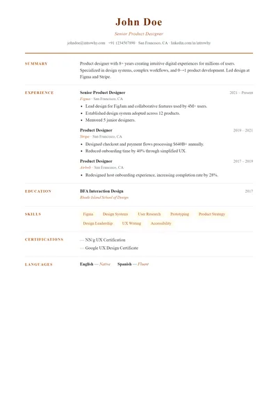 Tabular CV resume template preview