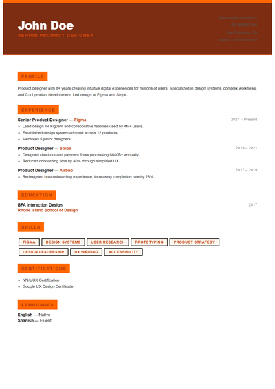 Bold Orange resume template