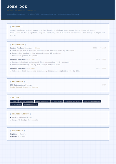 Blueprint Grid resume template