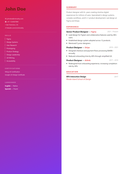 Vibrant Split resume template