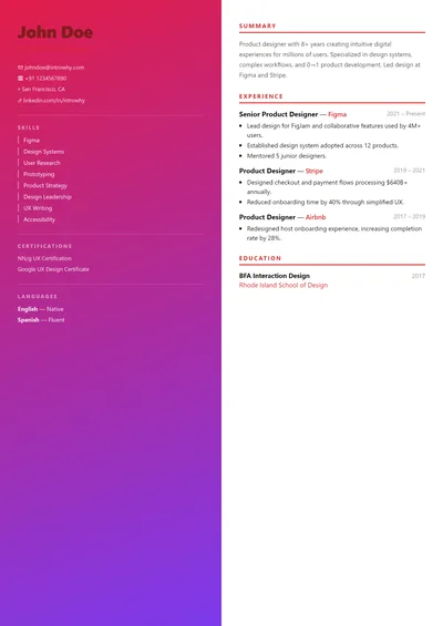 Vibrant Split resume template preview