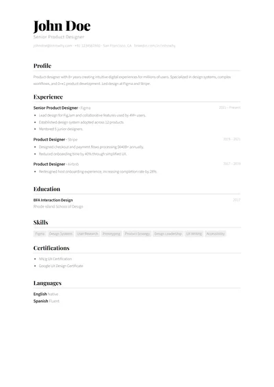 B&W Typography resume template preview