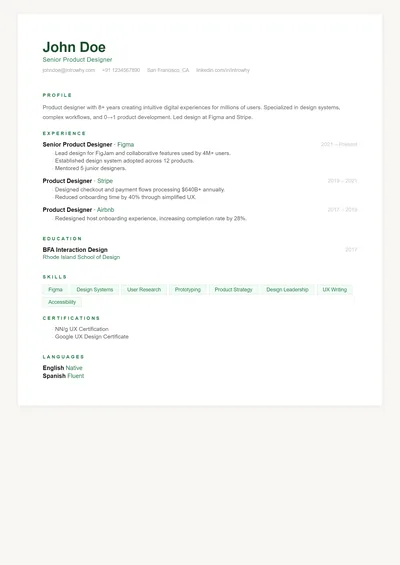 Scandinavian resume template preview