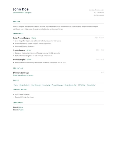 Thin Rules resume template preview