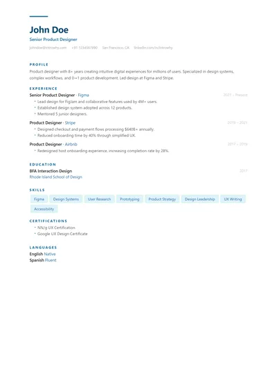 Single Accent resume template preview
