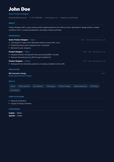 Dark Mode resume template