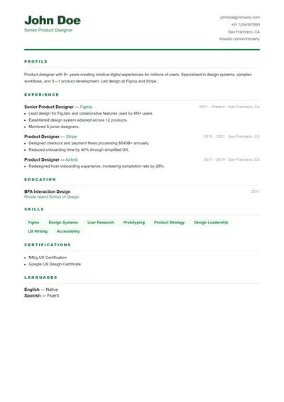 Flat Minimal resume template preview
