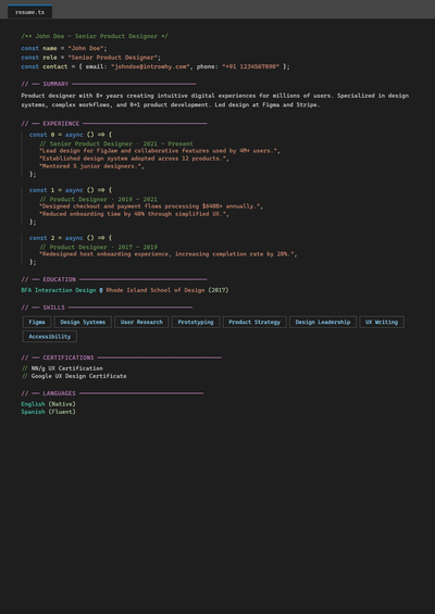 Developer / Coder resume template