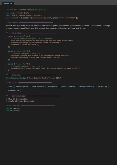 specialty-01-developer-coder resume template preview