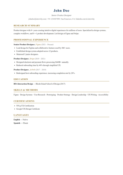 Academic CV resume template