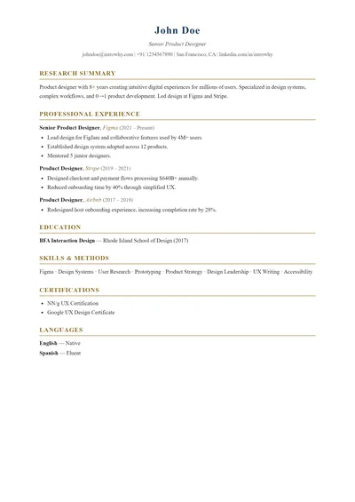 Academic CV resume template preview