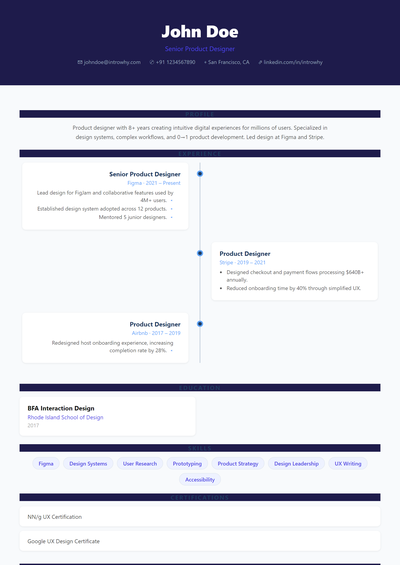 Timeline Visual resume template