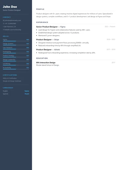 Sidebar Left resume template preview