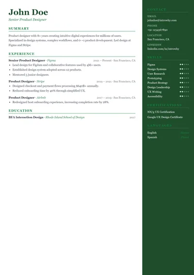 Sidebar Right resume template preview