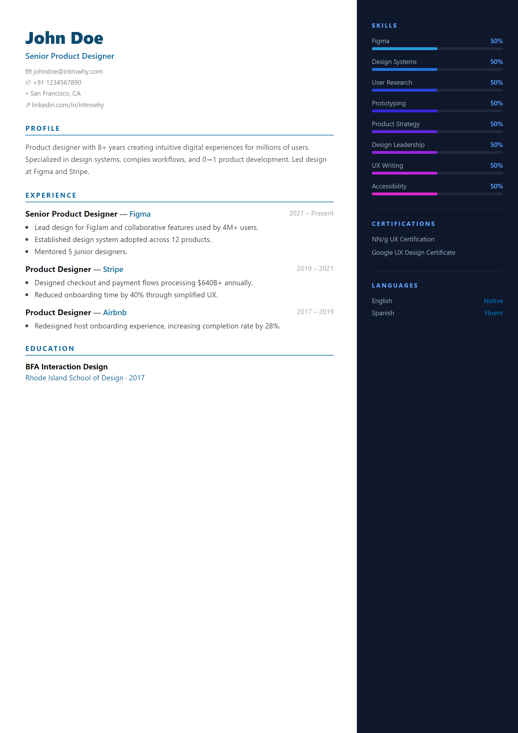 Skills Infographic resume template — full preview