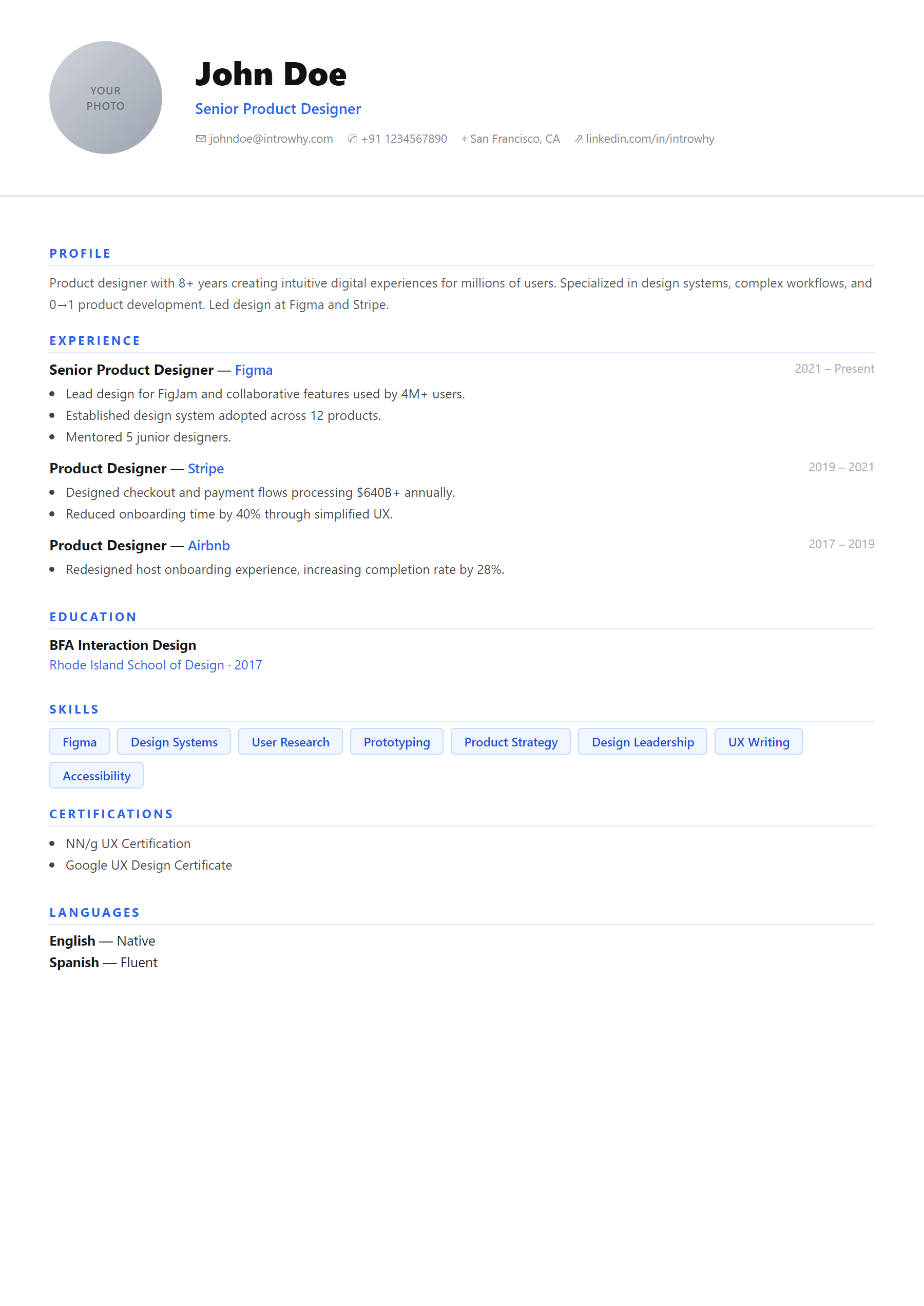 Photo Resume resume template — full preview