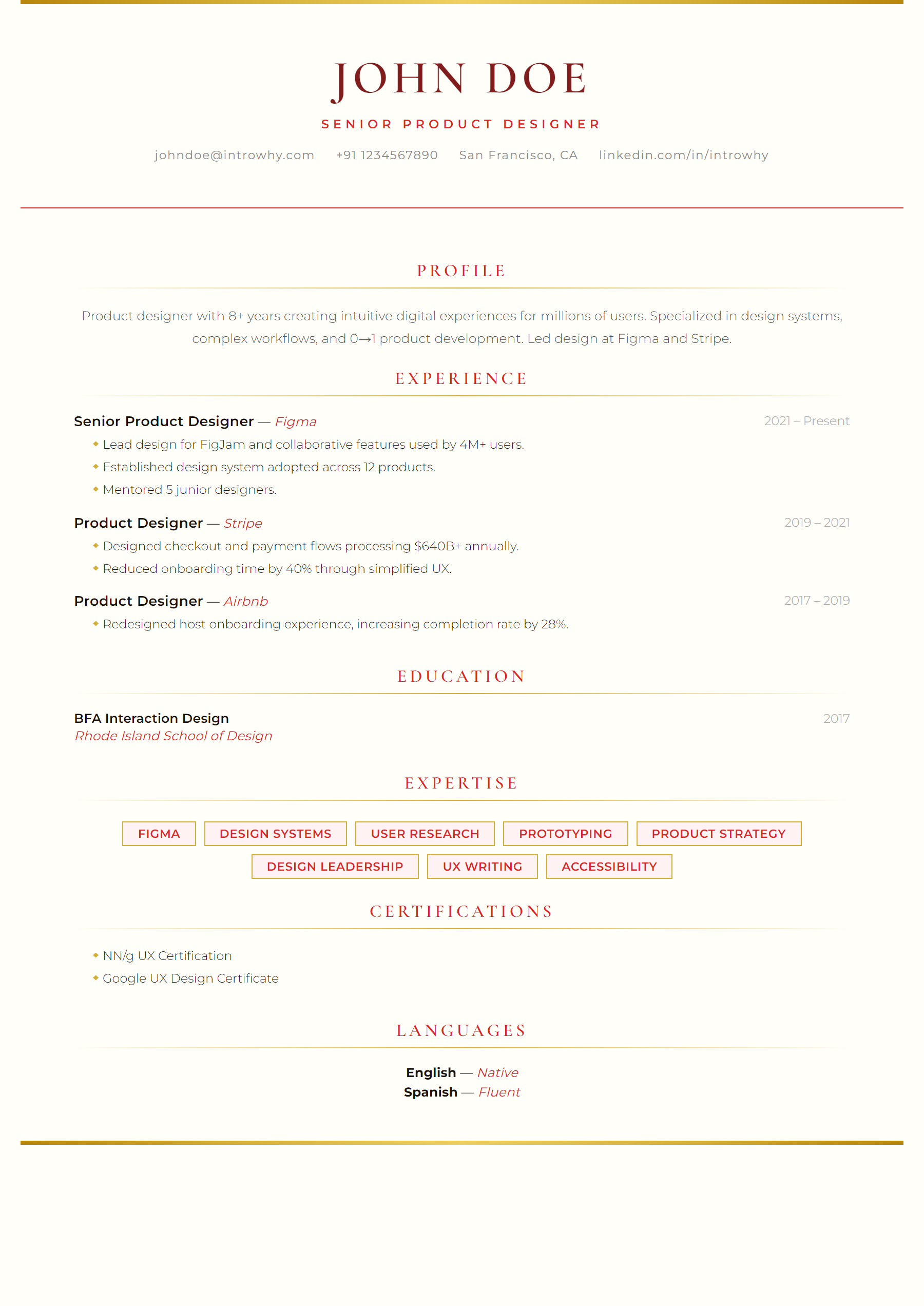 Executive Premium resume template — full preview